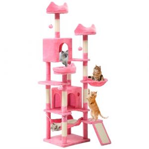 YITAHOME Grand Arbre à Chat XXL de 190 cm de Haut, avec 8 poteaux en sisal, 3 Plateformes, 2 niches, Panier, hamac, balles en Peluche, griffoir pour Chat, Arbre d'escalade pour Chat, Rose (Yitafamily, neuf)