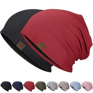 HAMUNI Bonnet Slouchy Hip-Hop Doux L&eacute;ger de Course Respirabilit&eacute; et &Eacute;lasticit&eacute; Chapeaux Adulte Nain Bonnet de Chimio Bonnet Cr&acirc;ne pour Hommes Femmes, Noir + rouge vin., Taille unique (JUMPSTARS, neuf)