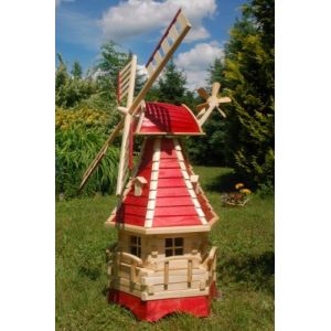 Deko-Shop-Hannusch Moulin &agrave; Vent d&eacute;coratif en Bois avec roulement &agrave; Billes et &eacute;clairage Solaire 1,25 m Rouge (Deko-Shop-Hannusch, neuf)