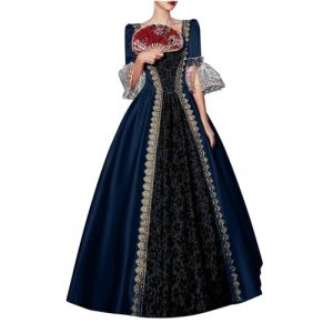 Robe medievale Femme Victorienne Retro Robe Renaissance Grande Taille Manches Trompette Costume Moyen Age Cour Maxi Halloween Deguisement Adulte Cosplay Carnaval de Princesse Cocktail (Anglekie, neuf)
