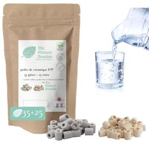 Ma Maison Durable | X60 Perles de Céramique EM®| Pack 35 Grises + 25 Roses| Filtre Purificateur Naturel Eau du Robinet| Billes Filtration Naturelle Chlore Calcaire| pour Pichet Carafe Gourde Fontaine (Ma Maison Durable, neuf)