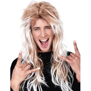 PARXITN Perruque Vokuhila pour homme - Style punk rock - Style punk rock - Pour homme - 30 cm de long - Blanc mélangé - Style punk rock - Cosplay Halloween - Costume de fête (HAIRREAL, neuf)