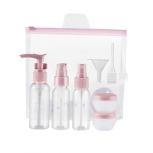 POPETPOP Flacon Cosm&eacute;tique Portable 9 Pi&egrave;ces Kit Voyage 60 Ml Flacon Lotion Pompe Rechargeable Rose Pale pour Voyage Camping Affaires Ensemble Rangement Cosm&eacute;tiques Compact (Riser Treasure, neuf)