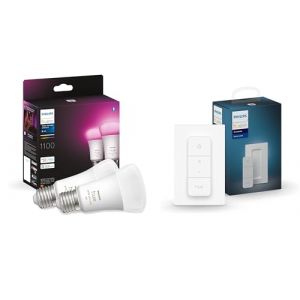 Philips Hue White & Color Ambiance, ampoule LED connectée E27,Equivalent 75W, 1100 lumen, Compatible Bluetooth, Pack de 2 & Dim Switch Télécommande nomade variateur de lumière V2 (Luzern, neuf)