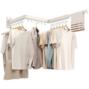 CHAHUANV &Eacute;tendoir Linge Mural r&eacute;tractable & Pliable, &eacute;tendoir Mural int&eacute;rieur Gain de Place, s&eacute;choir &agrave; Linge Mural en Aluminium pour Balcon, Salle de Bain & buanderie, avec Crochets Blancs (RUITING US, neuf)