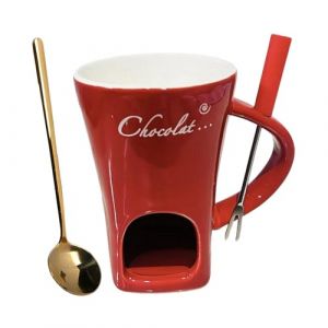 FytStycale Fondue Chocolat Bougie, Mug &agrave; Fondue Individuel en C&eacute;ramique, Pot &agrave; Chocolat et Beurre Fondu, Tasse &agrave; Fondu pour Maison et F&ecirc;tes, 2025 Nouveau, Rouge, 1x Fourchette+1x Cuill&egrave;re (EternalBeauty Star, neuf)