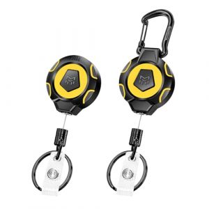 MNGARISTA Porte-clés rétractable renforcé, version clip ceinture et version mousqueton, rétraction 283,5 g, cordon inox 80 cm, enrouleur de badge tactique, porte-clés rétractable, Lot 2 (Baystone, neuf)