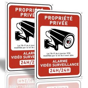 kinoco Lot de 2 18x13 cm Panneau Avertissement Surveillance Vidéo "Propriété Privée" en PVC Rigide Adhésif + 8 Colliers | Intérieur/Extérieur Résistant | Installation Rapide sans Perçage (XUNHUAMEIDERETAIL S.R.L., neuf)