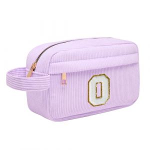 Trousse Maquillage Femme, Pochette Maquillage avec Initiale, Sac de Maquillage de Voyage Velours C&ocirc;tel&eacute; Trousse de Toilette Cosm&eacute;tique Cadeau d'anniversaire No&euml;l Id&eacute;al pour Fille Amie Epouse Violet O (Toozen, neuf)