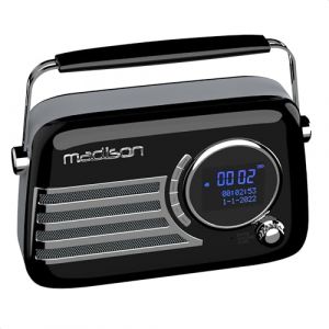 Madison - FREESOUND-VR40BK-DAB - Radio Dab+ Vintage sur Batterie Longue autonomie - Dab+, FM, Bluetooth & USB - Subwoofer &agrave; l'arri&egrave;re - Noir Brillant - Vintage, Nostalgie, Retro (Starmix, neuf)