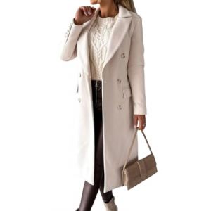 IDEALSANXUN Manteau long en laine &agrave; double boutonnage pour femme, v&ecirc;tements d&rsquo;automne et d&rsquo;hiver, beige, XX-Large (xiuxiukuajing, neuf)