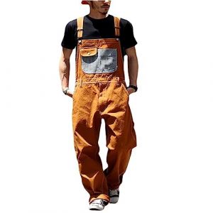 Gefomuofe Combinaison cargo rétro pour homme - Pantalon de travail avec bretelles stretch - Pantalon de travail avec jeans stretch - Salopette courte en denim - Salopette de loisirs, Orange, XXXL (SDFKLJV, neuf)