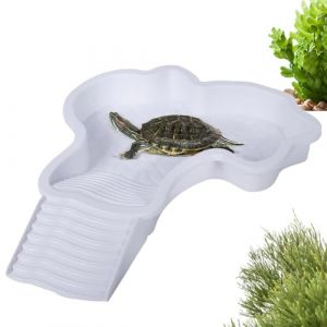 Bassin Extérieur pour Tortue Terrestre Piscine,Abreuvoir et Mangeoire avec Rampe Sécurisée,Accessoire Reptile Étanche pour Enclos Extérieur(Blanc) (Wuzun, neuf)
