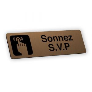 Plaque signal&eacute;tique grav&eacute;e autocollante Sonnez S.V.P - bronze - format 12x3,7 cm (my-goodprice, neuf)