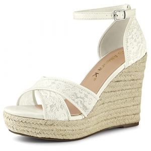 Allegra K Femmes Sandales Compens&eacute;es Talon Compens&eacute; Bride Cheville Espadrille Blanche 41 (Weisser Berg, neuf)