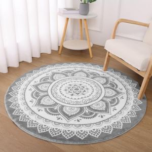 SHACOS Tapis Rond Salon 160 cm Gris Poil Court Tapis Descente de Lit Chambre Antidérapant Tapis Décoratif Rond Motif Ethnique Carpette Chambre Bohème Tapis Rond Moderne pour Salon Chambre (Shenzhen MJ Shopping Co.,Ltd., neuf)