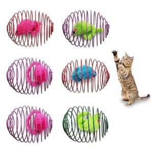 Andiker Lot de 6 Jouets à Ressort pour Chat, 9,9 cm, balles à Ressort colorées avec Souris, Jouet interactif pour Chat, Boules de Cage en métal Extensible, Jouet à Ressort pour Chat (Couleur aléatoir (JSN Global Distribution, neuf)
