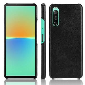 LMFULM&reg; Coque pour Sony Xperia 10 IV XQ-CC54 XQ-CC72 (6,0 Pouces) Mince PU Cover &Eacute;tui de Protection PC Dur Housse Arri&egrave;re Rigide Case Litchi Motif Noir (LMAZWUFULM, neuf)