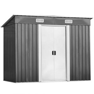 COSTWAY Abri de Jardin en Métal, Abri Jardin Exterieur avec 2 Portes Coulissantes, Cabane Jardin Rangement, 238 x 131 x 181 cm, Gris (FDS GmbH, neuf)