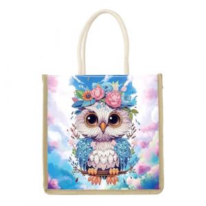 JISHSHAY Diamond Painting Sac &agrave; Main Hibou Diamant Painting Sac Courses Animaux Broderie Diamant Cabas Diamond Art Cabas de Plage Broderie Tote Bag Puzzle Point de Croix Panier Courses 26&times;26.5cm (PUTIBUTUI-EU, neuf)