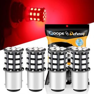 Defvnsy Ampoule LED 1157 BAY15D P21/5W, Pas de Polarité Rouge Brillant Ampoules Voiture 12V-24V 33SMD 2835, 2057 2357 7528 Ampoule Remplacement pour Feu de Freinage, Feu Arrière, Feux Stop (Lot de 4) (Defvnsy-EU, neuf)