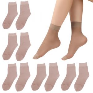 OHREN Lot de 5 chaussettes en nylon fin en soie, bas en nylon pour femme, bas fins et fins, bas courts en soie pour femme (couleur bl&eacute;) (whyqiqi, neuf)