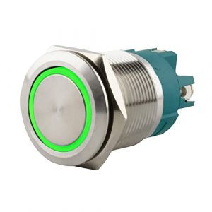 SeKi Bouton poussoir en acier inoxydable - Diam&egrave;tre : 22 mm - Forme de t&ecirc;te plate - Anneau LED color&eacute; &eacute;clair&eacute; - Raccord &agrave; vis vert - Bouton de sonnette (ST-Vertrieb, neuf)