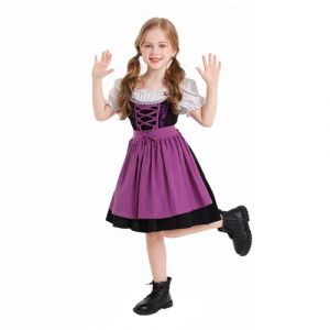 Robe Dirndl Fille C&eacute;r&eacute;monie Oktoberfest - Bavarois Chic avec Tablier D&eacute;taill&eacute; - Costume F&ecirc;te Bi&egrave;re, Campus v&ecirc;tements de Spectacle, &Eacute;v&eacute;nement - Enfant 2 Pi&egrave;ces (Jupe Pliss&eacute;e, Tablier) (Bkazwe, neuf)