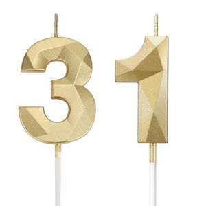 Bougies d'anniversaire chiffres 31, bougies 3D dor&eacute;es pour g&acirc;teau de f&ecirc;te d'anniversaire, bougies chiffres d'anniversaire, bougies d'anniversaire pour enfants pour les f&ecirc;tes, mariages, f&ecirc;tes (ShenZhenSanHe, neuf)