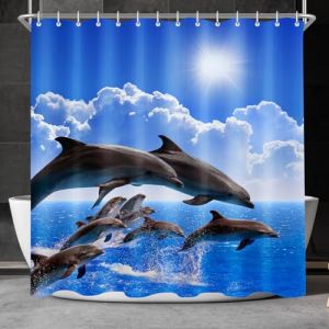 Lerores Rideau de douche motif dauphin, ourlet lest&eacute;, textile anti-moisissure, imperm&eacute;able, rideaux de bain en tissu polyester lavable avec 12 &oelig;illets et anneaux de rideau de douche pour salle de bain (yuan ying MAYY, neuf)
