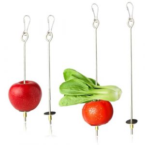 KEWUF 4 Pi&egrave;ces Brochette Nourriture Perroquet en Acier Inoxydable, Mangeoire Perroquet, Jouet Perruche, Porte-Fruits Viande Alimentaire, B&acirc;ton Titulaire, pour Cages Oiseau (22cm, 17cm) (VicFENG001, neuf)