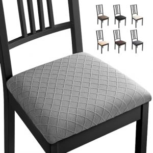 Eozakavod Housse de Chaise 4 Pi&egrave;ces Housse de Coussin de Chaise Housse de Salle &agrave; Manger,D&eacute;montable Housse Assise Chaise Elastique Jacquard Lavables pour Salle &agrave; Mange(Gris-Argent, 4 PCS)-B (Eckonaver, neuf)