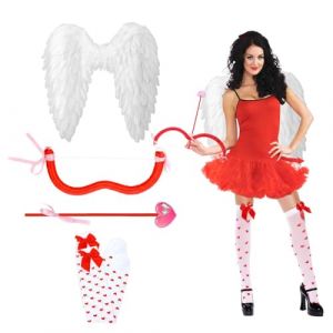 Costume Cupidon pour femme avec ailes en plumes,Ensemble de fl&egrave;che et d'arc Cupidon,serre-t&ecirc;te et bas avec n&oelig;ud,fl&egrave;che et arc Cupidon,Valentin Cupidon Accessoire Cosplay Party (YANGJIEKUN LIMITED, neuf)