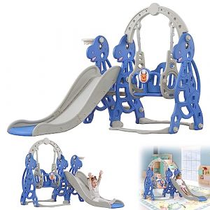 YRHome Toboggan 4 en 1 pour enfant - Avec panier de basket et balançoire - En plastique - 175 x 140 x 115 cm - Pour l'intérieur et l'extérieur - Avec bec coulissant Rutschen (YR-Home, neuf)