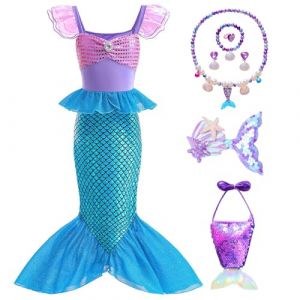 XFOZDM Filles Deguisement Robe de Princesse Ariel la Petite Sirene Costume avec Accessoires de Sirène pour Enfant Fille Noël Halloween Anniversaire Fête Cosplay 2-3Ans Violet02 100 (senlinhuang, neuf)
