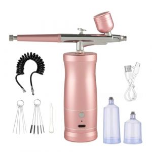 Xbsduih Kit Aérographe Compresseur Aérographe Portable Rechargeable Set Aérographe Portable pour Nail Art Barbier Maquillage Gâteau Facile Installation Facile à Utiliser Rose (taizhatingdianzishangwu, neuf)