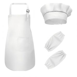 Ensemble tablier et toque de chef pour enfant, Toque de chef et tablier pour filles et gar&ccedil;ons, Pour cuisine, cuisine, peinture(Blanc) (ANETTEE GLOBALISS, neuf)