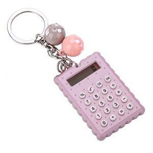Mignon Mini Calculatrice Portable, ASHATA Mini Calculatrice de Poche 8 Chiffres avec Porte-clés-Bleu Bouton en Silicone Couleur (Gris Violet) (Richer-R123, neuf)