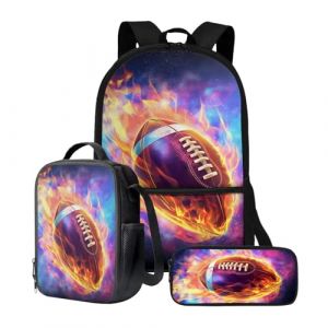 chaqlin Ensemble sac à dos d'école pour enfants garçons avec boîte à déjeuner et trousse à crayons - Lot de 3 sacs à déjeuner isothermes et pochette à stylos, Art Rugby Soccer, Sac à dos enfant (chaqlin, neuf)