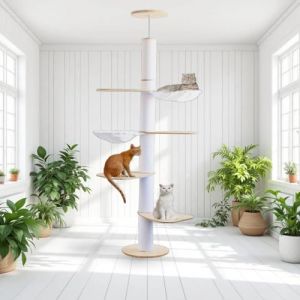 Arbre à Chat à Hauteur de Plafond – Centre d'activités d'escalade pour Chats à 5 étages avec griffoir, 4 Niveaux, 2 hamacs, réglable en Hauteur 190–260 cm, du Sol au Plafond, Peu encombrant et Stable (Liszton Shop, neuf)