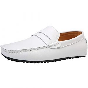 Jamron Hommes Cuir Synthétique Stylé Boucle Mocassin Pantoufles Penny Loafers Blanc SN19062 EU47 (No.7 Fashion House, neuf)