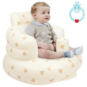AYESY Siege Gonflable Bebe, Tête d'ours Chaise Gonflable pour Bébé avec Pompe à Air Intégrée, Siège au Sol pour Bébé avec Support Dorsal et Cervical pour Bébés de 3 Mois+ pour Voyage/Repas/Camping (FairySpring, neuf)
