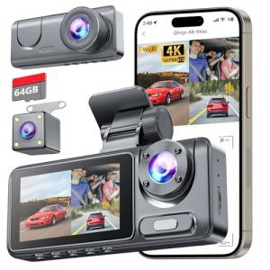4K Dashcam Voiture Avant Arrière, Camera Voiture avec Carte SD 64G, Grand Angle 170° Dashcam avec G-Capteur, Vision Nocturne, Mode Stationnement 24H, Enregistrement en Boucle (chachaiYouPing, neuf)