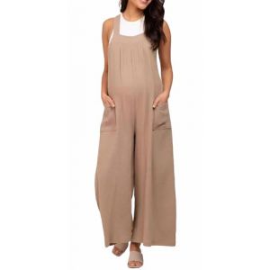 FEOYA Salopette Grossesse et Maternité Combinaison Pantalon Femme avec Poches Jambe Large Été Jumpsuit Kaki M (OUJINGEU, neuf)