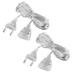 2 Pcs Rallonge Electrique 5m, Fil &Eacute;lectrique Transparent, C&acirc;ble &Eacute;lectrique Plat avec Prise Euro, pour Lanternes LED et Utilisation Ext&eacute;rieure, Haute R&eacute;sistance et S&eacute;curit&eacute; (ShanXiaoYuYuMao, neuf)