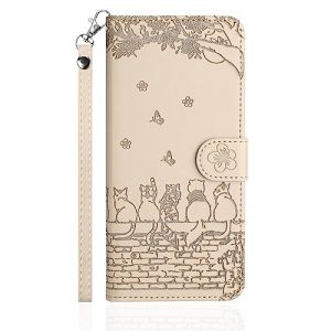 Butnyeoe Coque pour Samsung Galaxy S7 Edge Rabat,Housse Pochette Samsung S7 Edge Clapet,Portefeuille Etui avec Porte-Carte et Dragonne,Chats/Fleur PU Cuir/Antichoc Flip Folio Case.Beige/Kaki (Bartern, neuf)