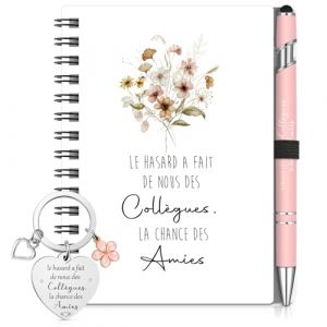 Sinmoe Cadeau Collegue de Travail Femme Remerciement Collegue No&euml;l Set 3 Pi&egrave;ces avec Mini Carnet Spirale Stylo &agrave; Bille Porte-Cl&eacute; Id&eacute;al D&eacute;part Retraite (Rose,Le hasard a fait de nous des coll&egrave;gues) (Quuaancmi, neuf)