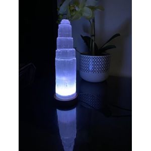 LANDSTER Lampe de table en s&eacute;l&eacute;nite USB avec changement de couleur - Lampe de table LED &agrave; changement de couleur - Avec socle en bois - Tour de chargement - S&eacute;l&eacute;nite - Cristal - Lampe de chevet en (LANDSTER, neuf)