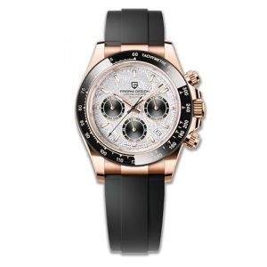 Pagani Design Lunette en céramique pour Homme Bracelet en Acier Inoxydable Chronographe étanche 100 m Verre Saphir Montre pour Homme（Or Blanc JY） (PAGRNE DESIGN Watches, neuf)