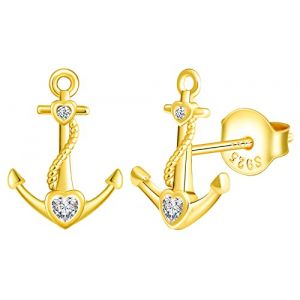 MicLee Boucles d'oreilles femme fille, boucle d'oreille en argent 925, boucle d'oreille ancre de navire, boucle d'oreille ancre créative, zircon incrusté, bijoux élégants femme homme, or (MicLee, neuf)